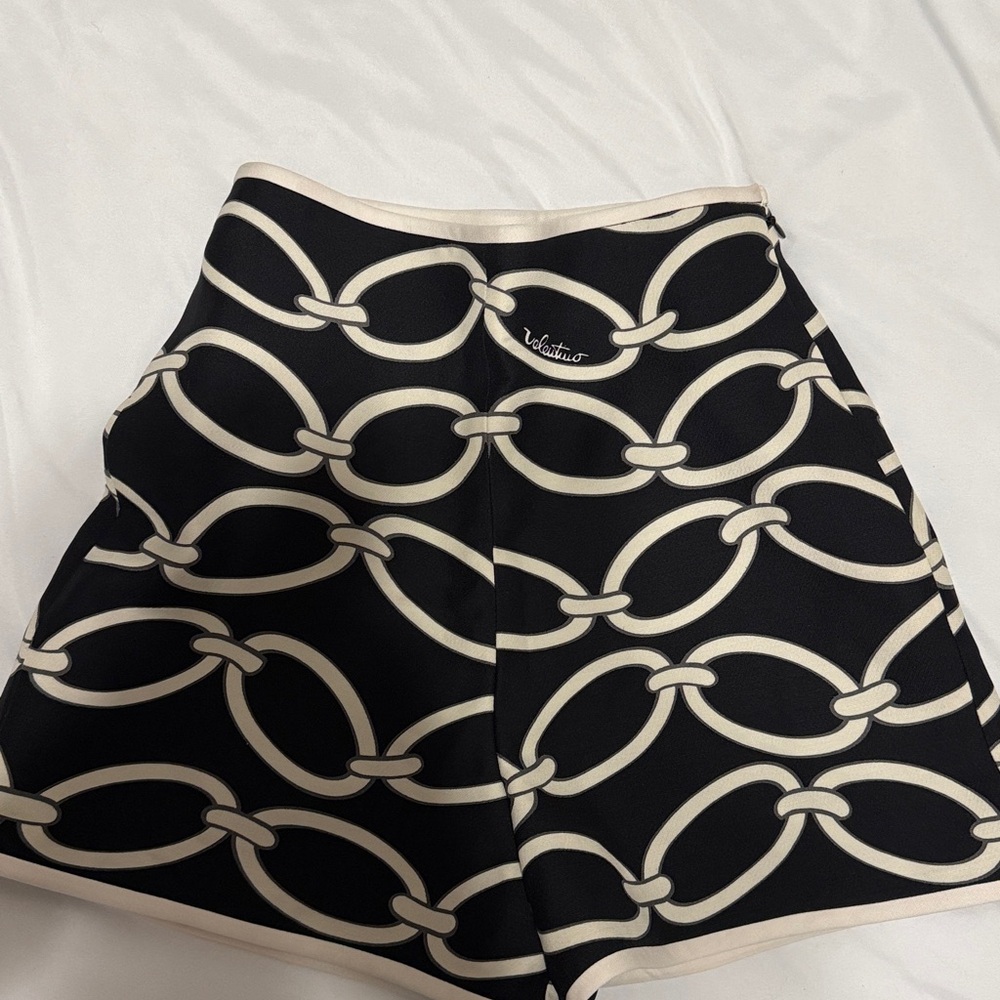 Valentino Black and Cream Chain Print Shorts